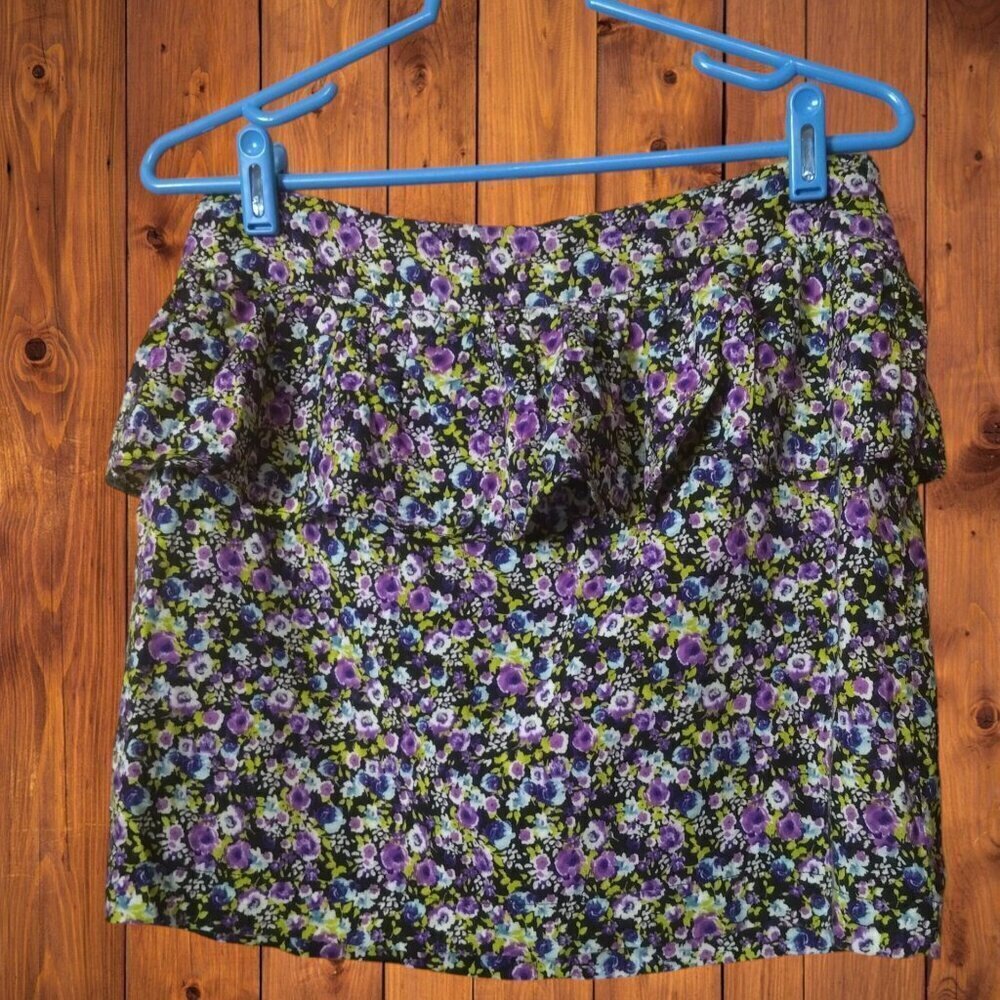 Twenty One Women's Large Floral Mini Pencil Skirt Ruffle Romantic Feminine